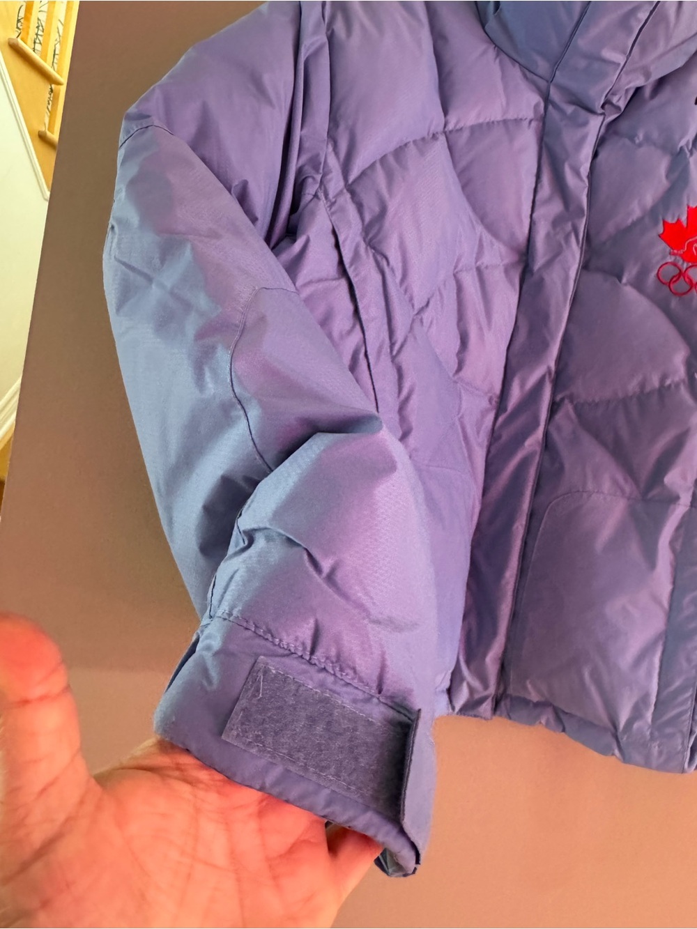 Lavender light Blue Puffer Jacket with Red Olympic embroidered logo - Picture 2 of 12